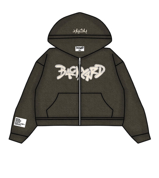 BROWN DISTRESSED ZIP UP HOODIE