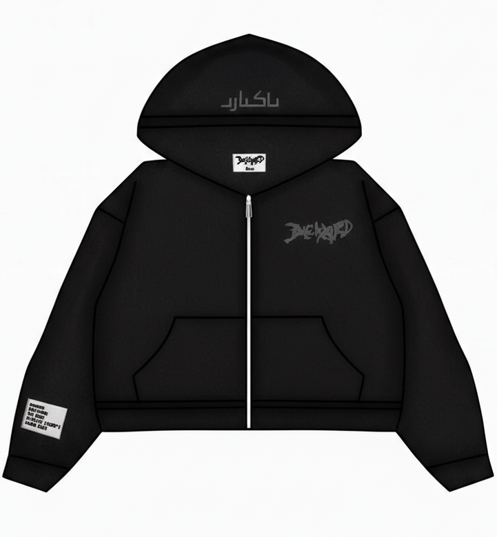 BLACK ON BLACK ZIP UP HOODIE