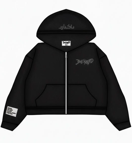 BLACK ON BLACK ZIP UP HOODIE